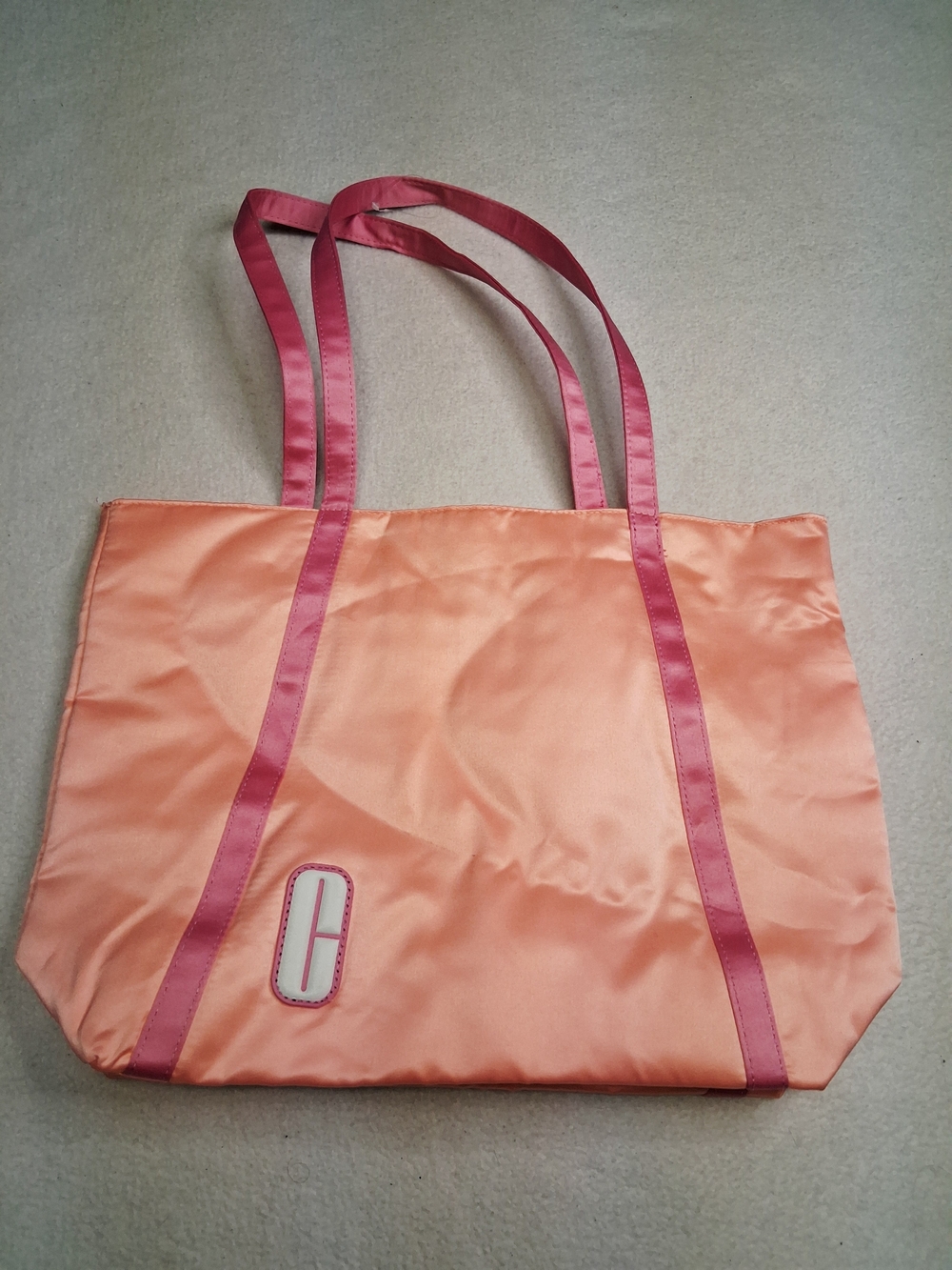 Peach Satin Tote Bag with Pink Trim - Unbranded - Picture 2 of 5